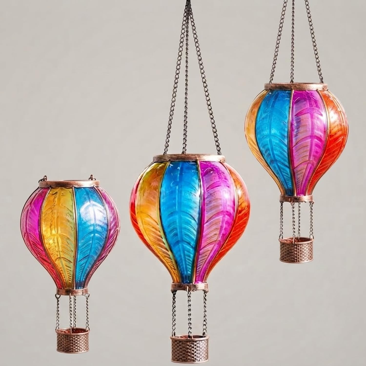 Solar Hot Air Balloon Garden Lanterns with Rainbow Glass LED Light