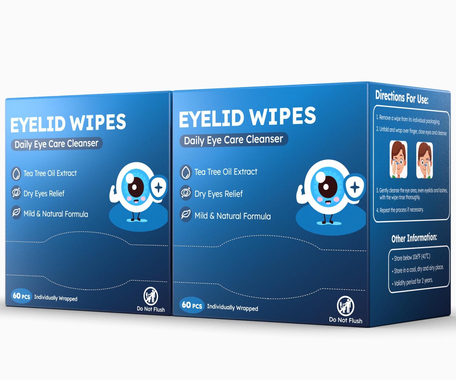 120-Pack Eyelid Cleansing Wipes for Itchy & Dry Eyes, Massive Value Family Size, Soothing for Sensitive Eyes, Gentle Eye Wipes for Styes & Blepharitis,Tea Tree Oil for Daily Eye Comfort, Pack of 2