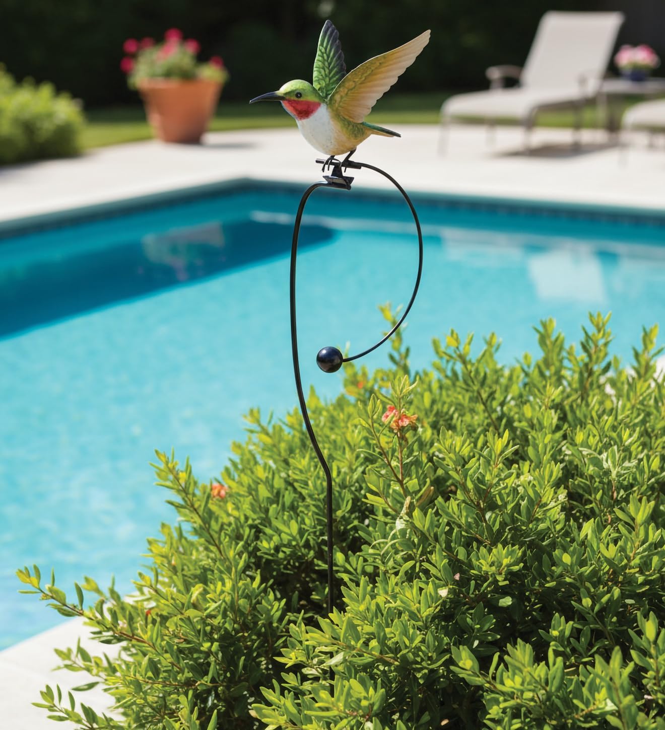 Regal Art & Gift Rocker Hummingbird Garden Stake - Kinetic Metal Art Sculpture, Handcrafted, Durable & Weather-Resistant Outdoor Décor for Garden, Lawn & Patio - Ruby Throated