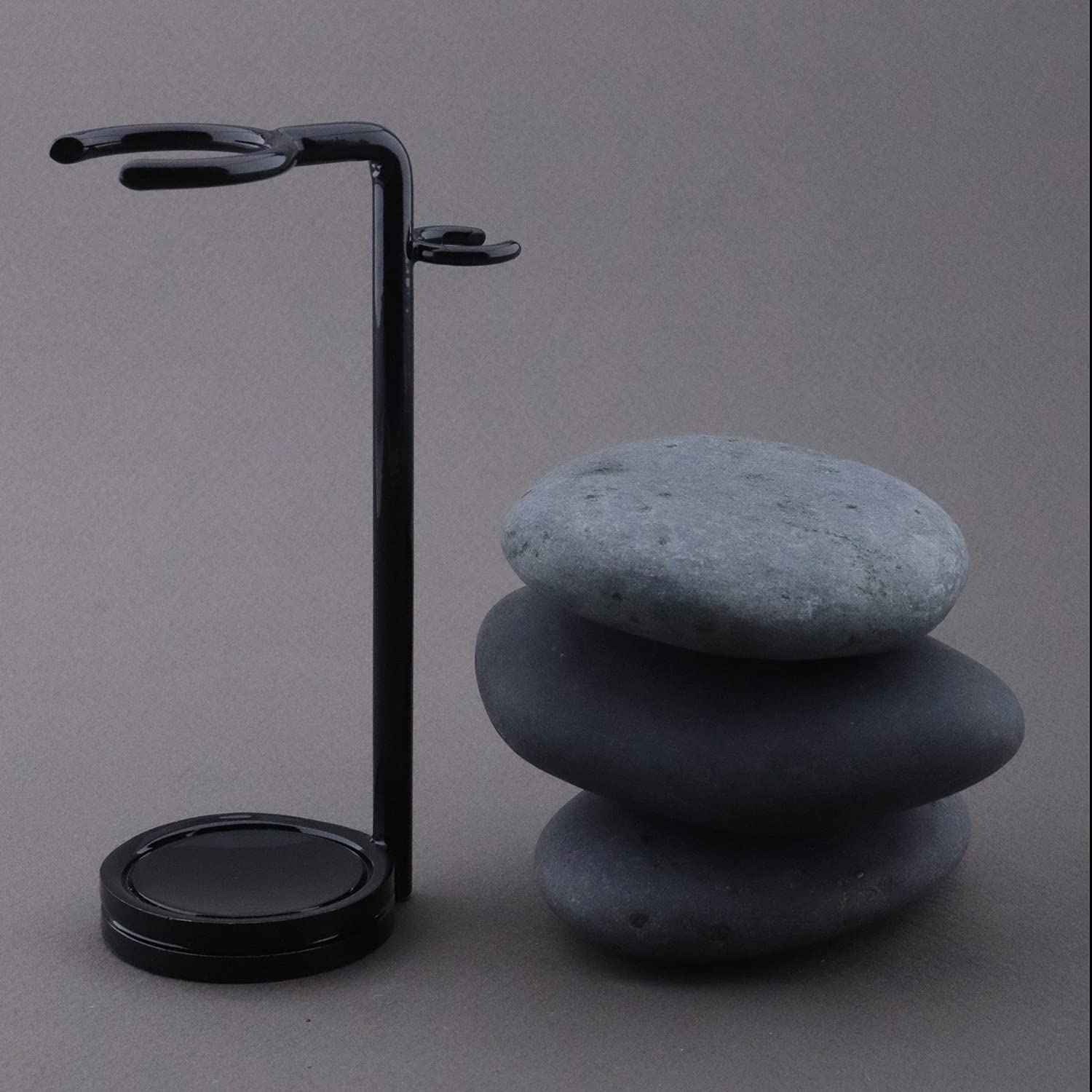 Complete 5Pcs Men's Shaving Kit ft Pure Black Badger Brush, DE Safety (Blades NOT Included), Dual Stand, Bowl & Soap