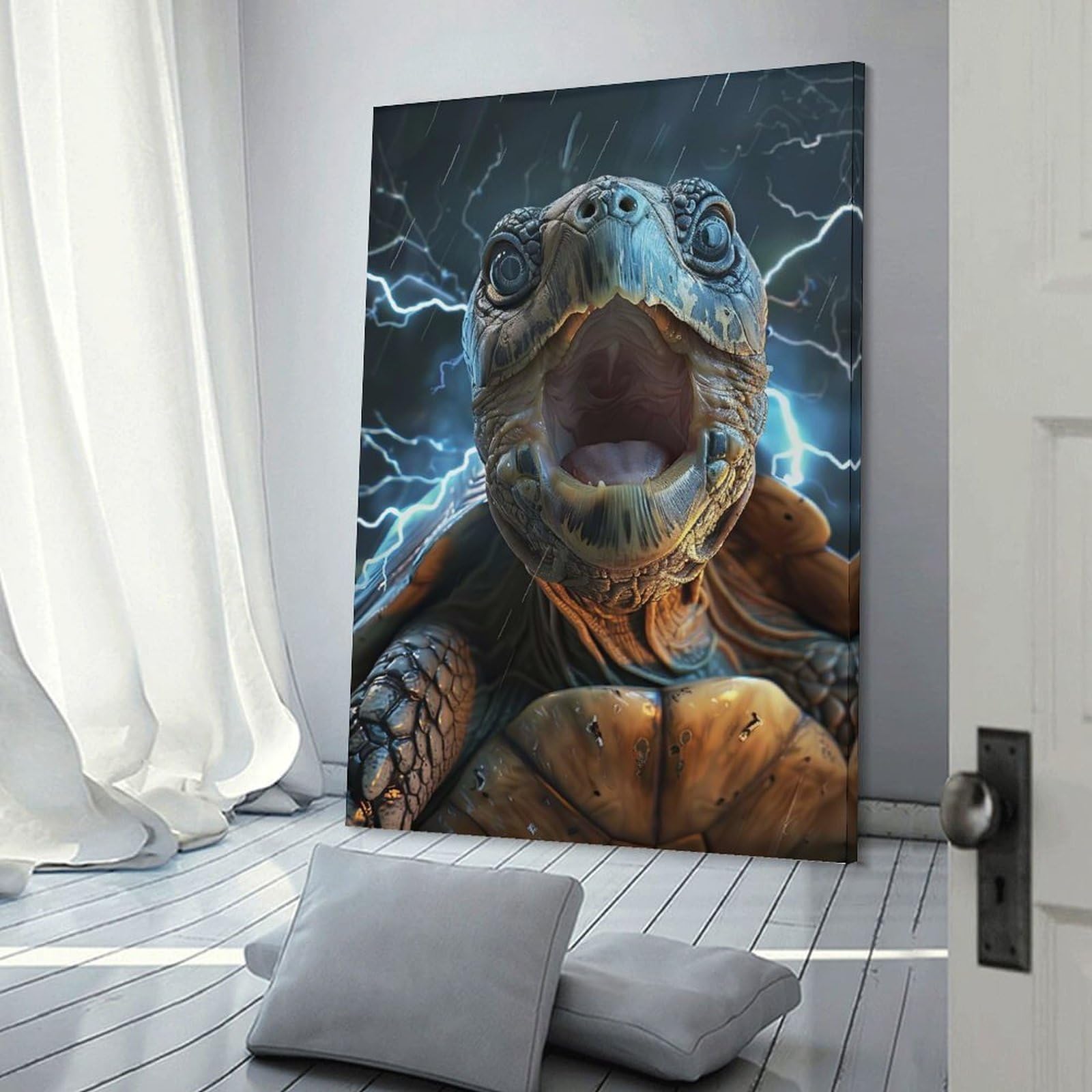 Junmoney Turtle Lightning Canvas Wall Picture 20x30inch(50x75cm), for Living Spaces, Bedrooms Or Relaxed Rooms, Modern Wall Decor for Cosy Interiors