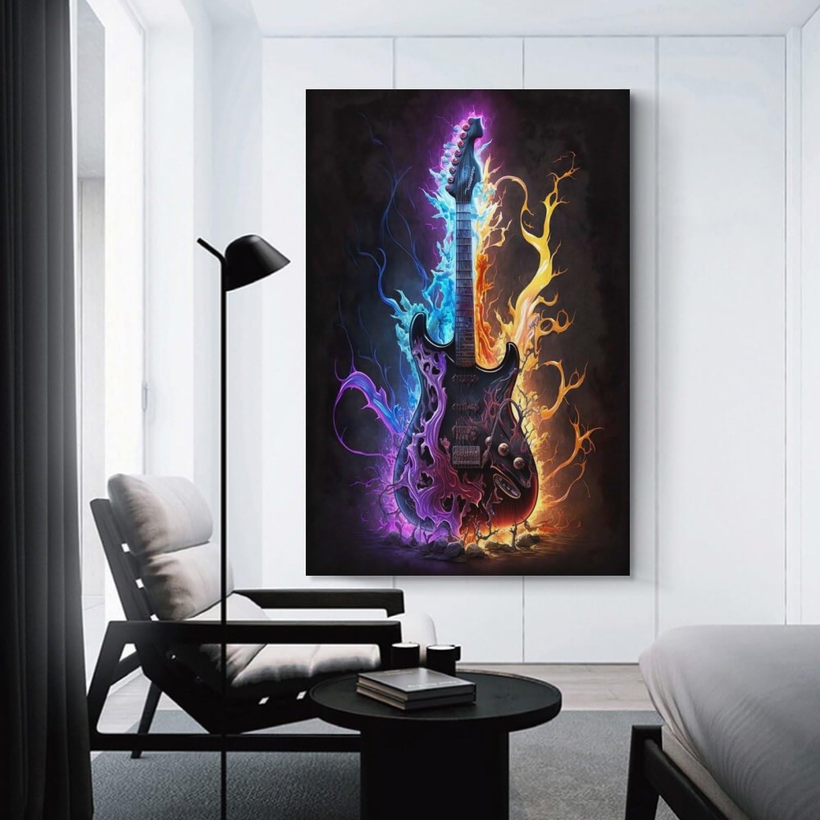 Junmoney Vibrant Lightning Guitar Wall Decor Canvas Print, 16x24inch(40x60cm), for Wall Displays, Bedrooms Or Room Updates, Wall Decor Suited to Curated Displays