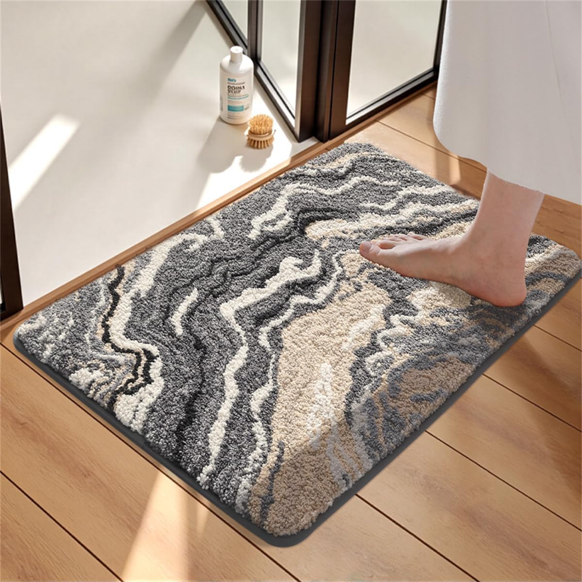 Ankah Luxurious Nordic Bathroom Rug, Extra Soft Fluffy Bath Mat, Absorbent, Non-Slip, Easy to Care and Fast Drying, Modern Style Marble Pattern Shower Rug, Home Decor Accessories, 17.3"x29.9", Brown