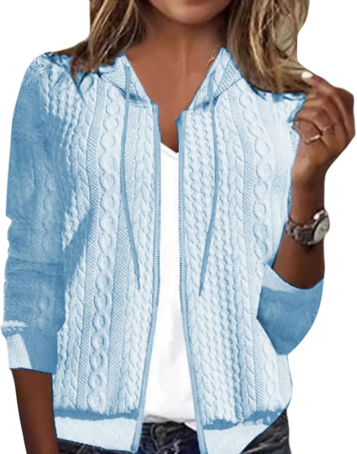 Women's Zip Up Sweatshirt Jacket with Hood Lightweight Knit Casual Fall Fashion Short Coats for Women