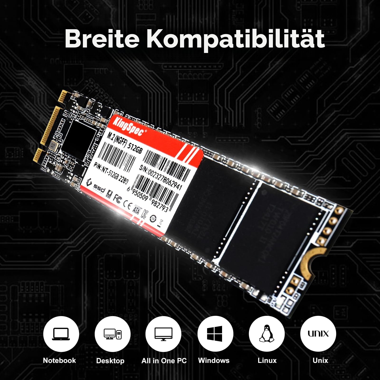 KingSpec NT Series 512GB SATA III M.2 2280 Interne SSD - MAX 570MB