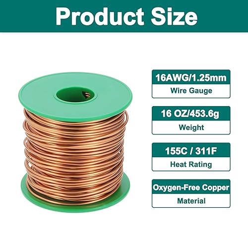 Miniatura 2 de MECCANIXITY Cable magnético de 16 AWG, cables de cobre esmaltado calibre 16, bobina magnética de 16 onzas para motor transformador eléctrico, grado