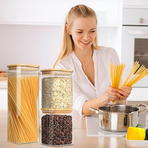 Miniatura 4 de Tarros de vidrio con tapas de bambú multitamaño juego de 5, recipientes de vidrio con tapas herméticas, recipientes de vidrio para almacenamiento de