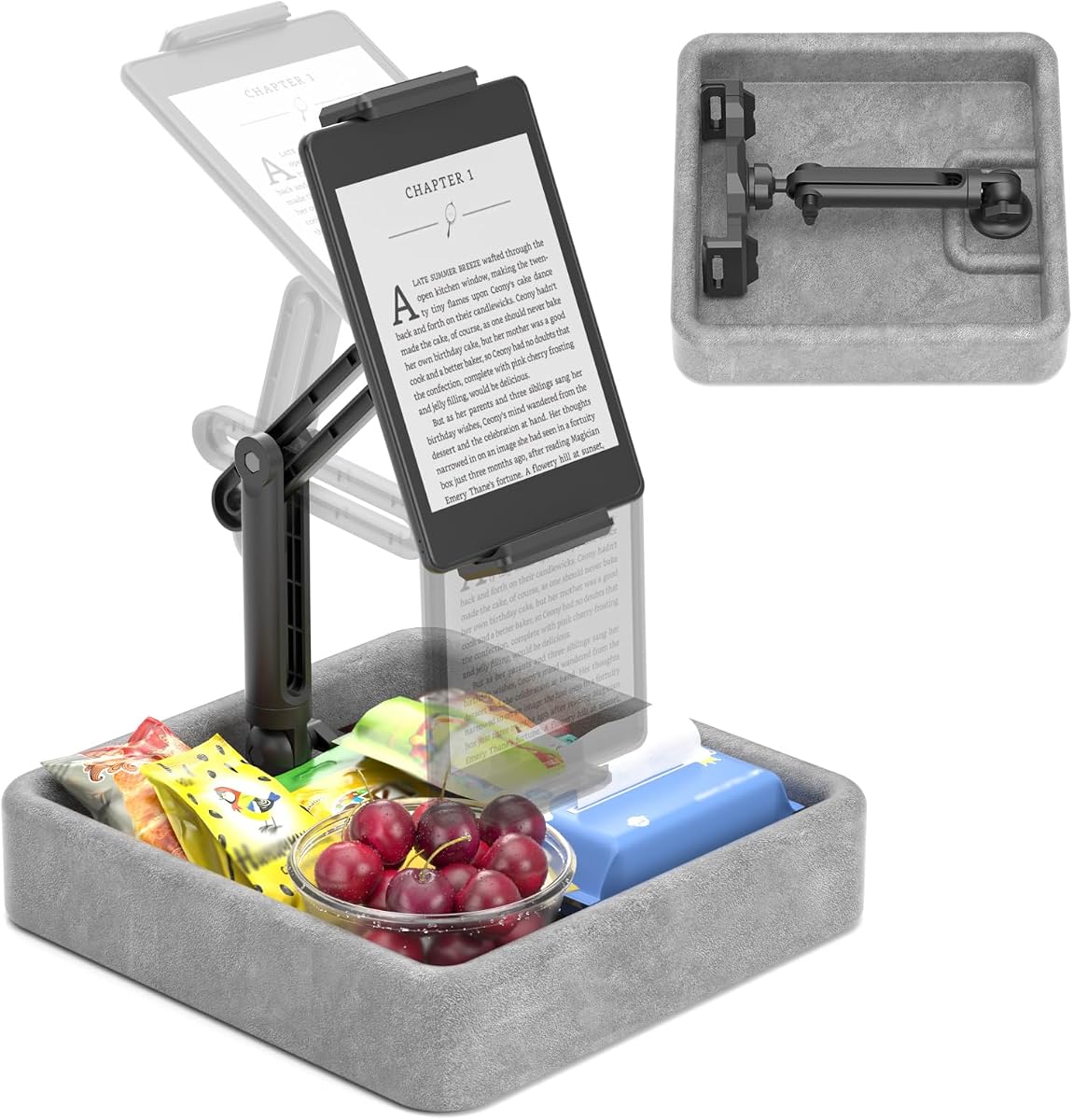 Tablet Pillow Stand - Multi-Angle Adjustable iPad Holder for Lap, Bed and Desk - Foldable Kindle Soft Pad Dock with Storage Tray Compatible with iPad Pro 12.9, Air Mini, Phone, E-Reader