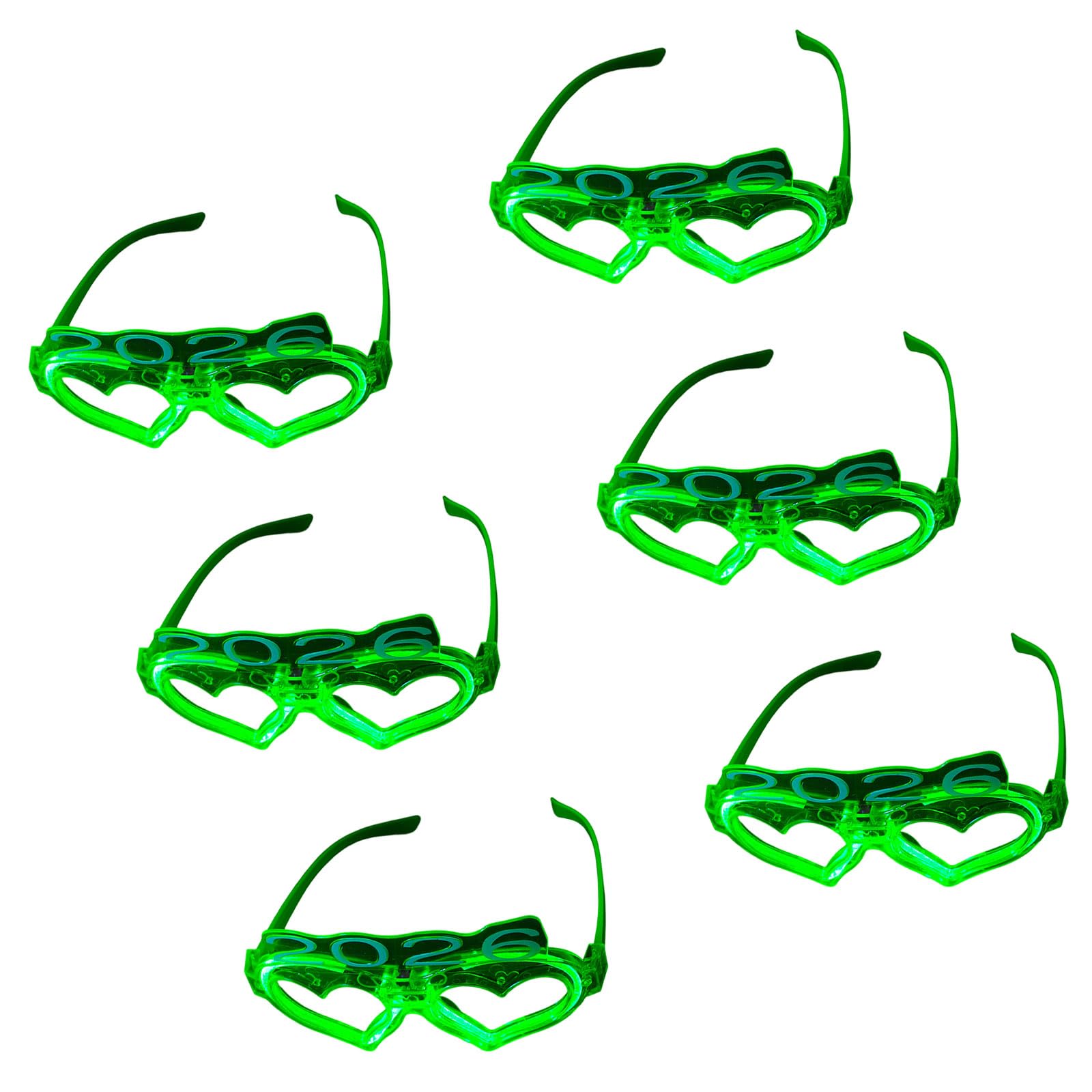 Buxuaaaa Green 6Pieces Heart Shapeds Led Glasses Night Parties Multiple Color Light Up Accessories Comfort Wear Materials Glowinging Flashes Glasses Concerts