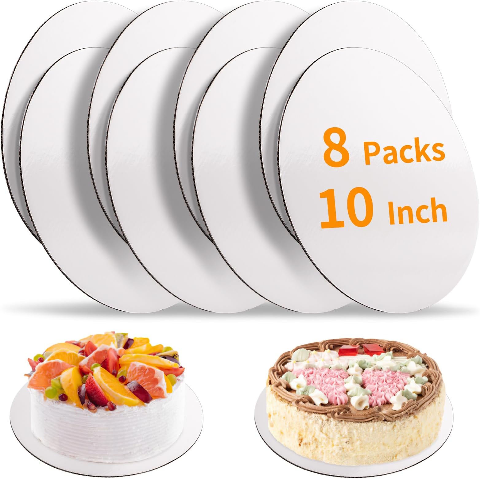 8 Pcs Cake Boards, White Cake Boards 10 inch Round, Food-Graded Cardboard Cake Rounds Cake Base, Waterproof and Oil-Proof for Cake DIY, Dessert and Crafts Display(White)