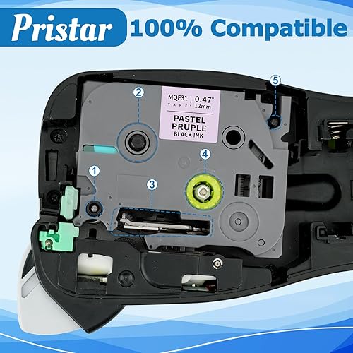 Miniatura 3 de Pristar Cinta de etiquetas de repuesto compatible para Brother TZe-MQF31 TZe TZ cinta laminada de 0.47 pulgadas para P-Touch PT-H110 PT-D210 PT-D600
