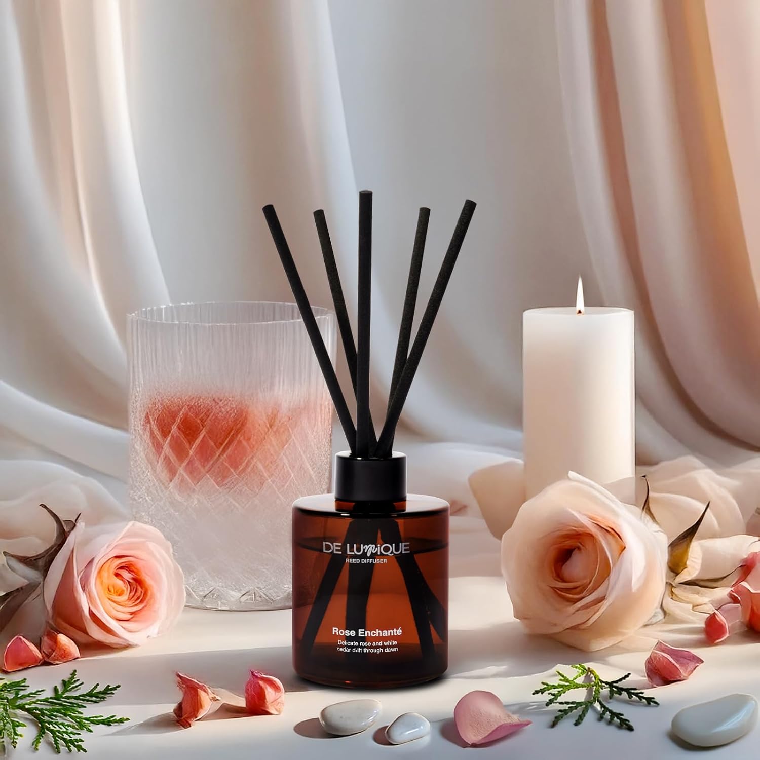 Room Scent Diffuser with Reed Diffuser Oil – Rose, Peony, Raspberry, and White Cedar – Long-Lasting Alcohol-Free Aromatherapy for Home, Bathroom, Bedroom & Living Room – 150ml - Image 3