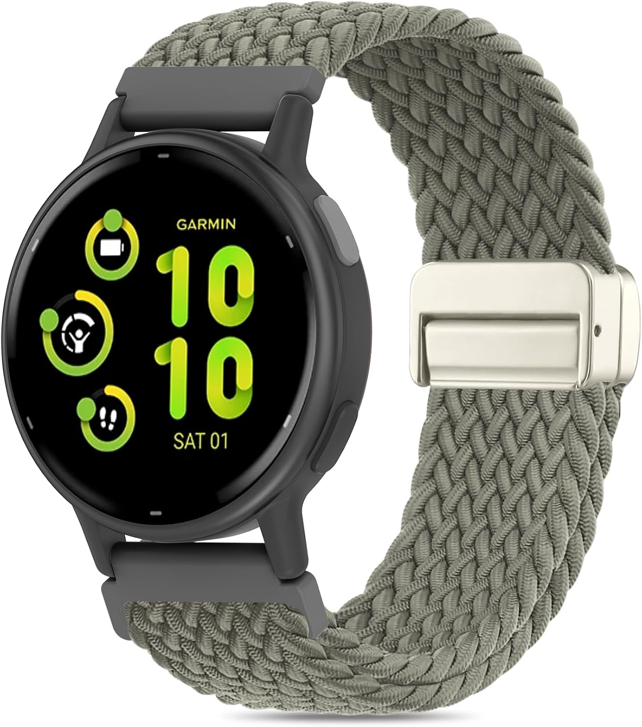 20mm Magnetic Braided Nylon Band Compatible With Garmin Vivoactive 6/Vivoactive 5/3/3 Music Watch Bands, Quick Release Stretchy Strap Replacement for Venu Sq 2/Forerunner 55/165/245/645