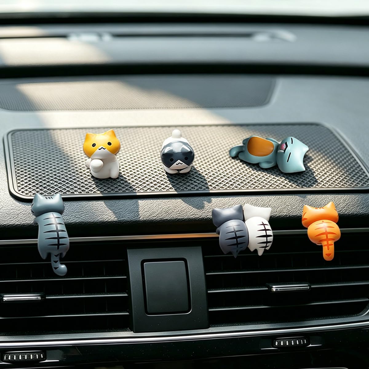 6PCS Cute Car Dashboard Decorations, Funny Kitten Figurines Vehicle Rear View Mirror Computer Monitor Ornament, Kawaii Cartoon Auto Interior Dash Decor, Universal for Vehicles image 5