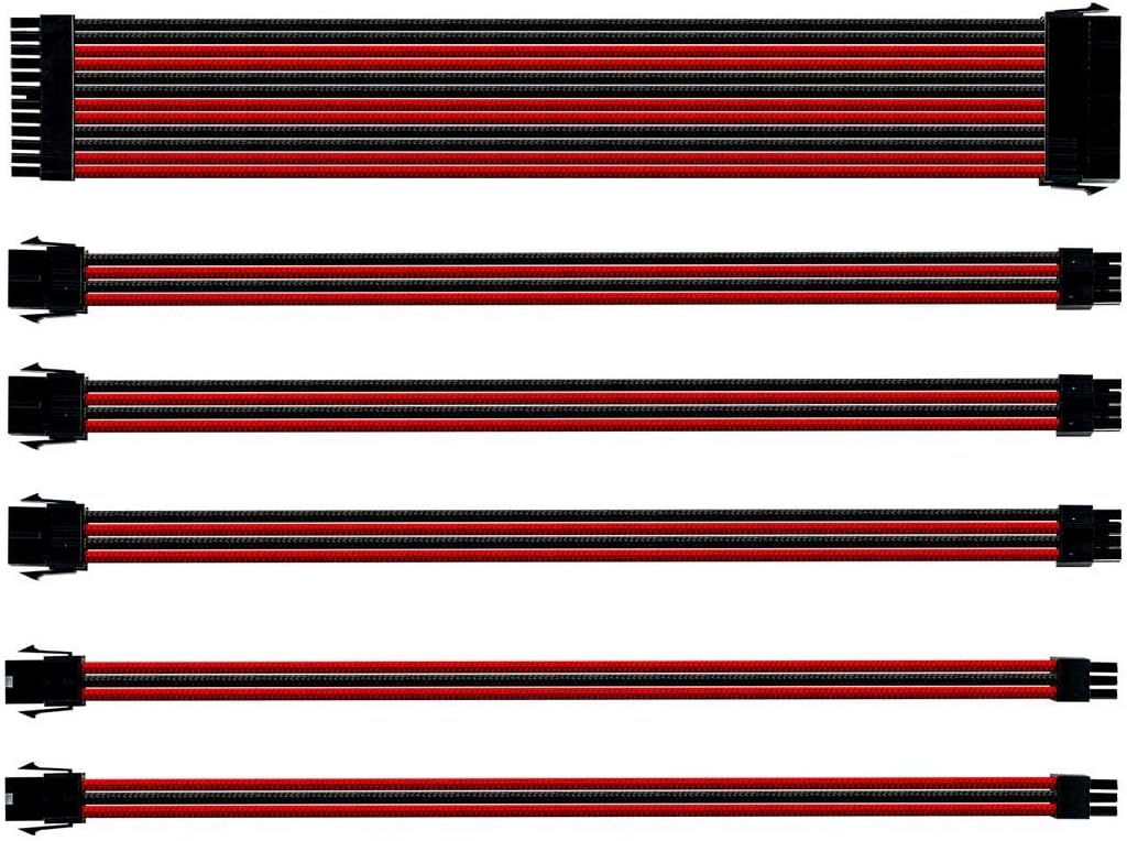 Cooler Master Sleeved Extension Cable Kit - Universal ATX Power Supply Extension Cables with Colored Sleeving, Red/Black