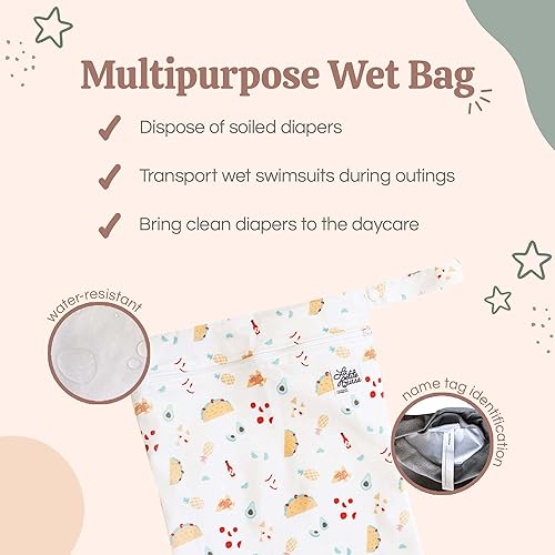 Miniatura 8 de LA PETITE OURSE 4 pañales impresos de tela a presión de tamaño único con 8 inserciones de bambú de 4 capas + 1 bolsa húmeda gratis, para bebés que