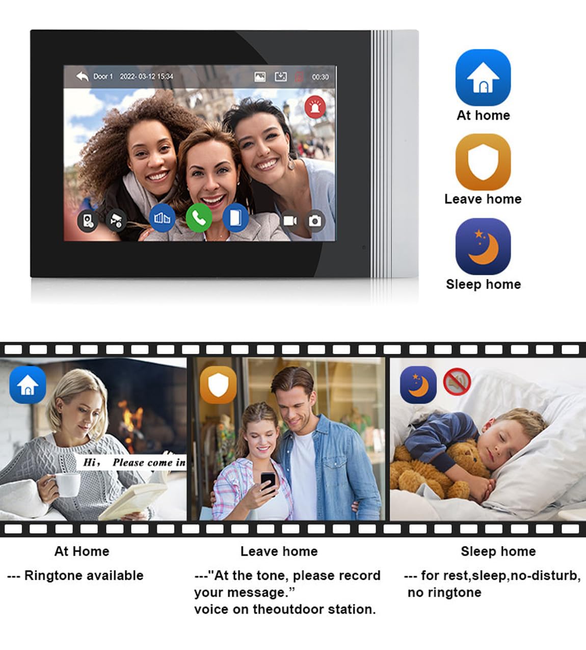 WiFi Pantalla táctil de 7 Pulgadas HD 1080p Ultrafino Inalámbrico Videoportero Timbre Video Interfono,Detección de Movimiento, Compatible con la App Tuya, Almacenamiento de Vídeo Gratuito