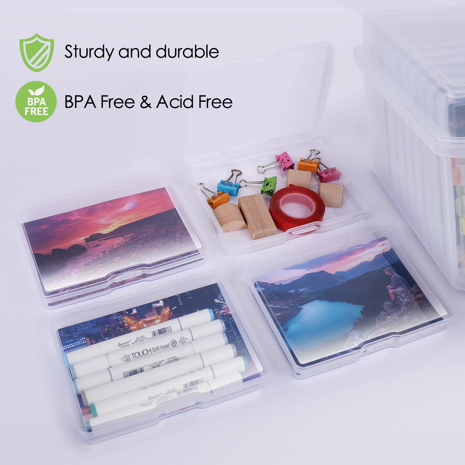 Caja de almacenamiento de fotos de 5 x 7 pulgadas, organizador de fotos extra grande con 18 fundas interiores, organizador de semillas, caja de almacenamiento de imágenes, manualidades