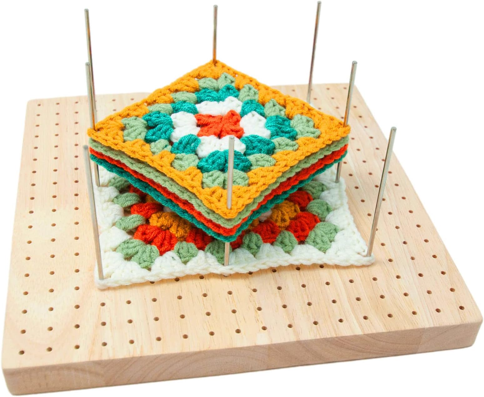 soobu Crochet Blocking Board, Rubber Wood 324 Holes Handcrafted Granny Blocking Board Mat with Stainless Steel Rod Pins and Knitting Stand, for Knitting and Crochet Projects