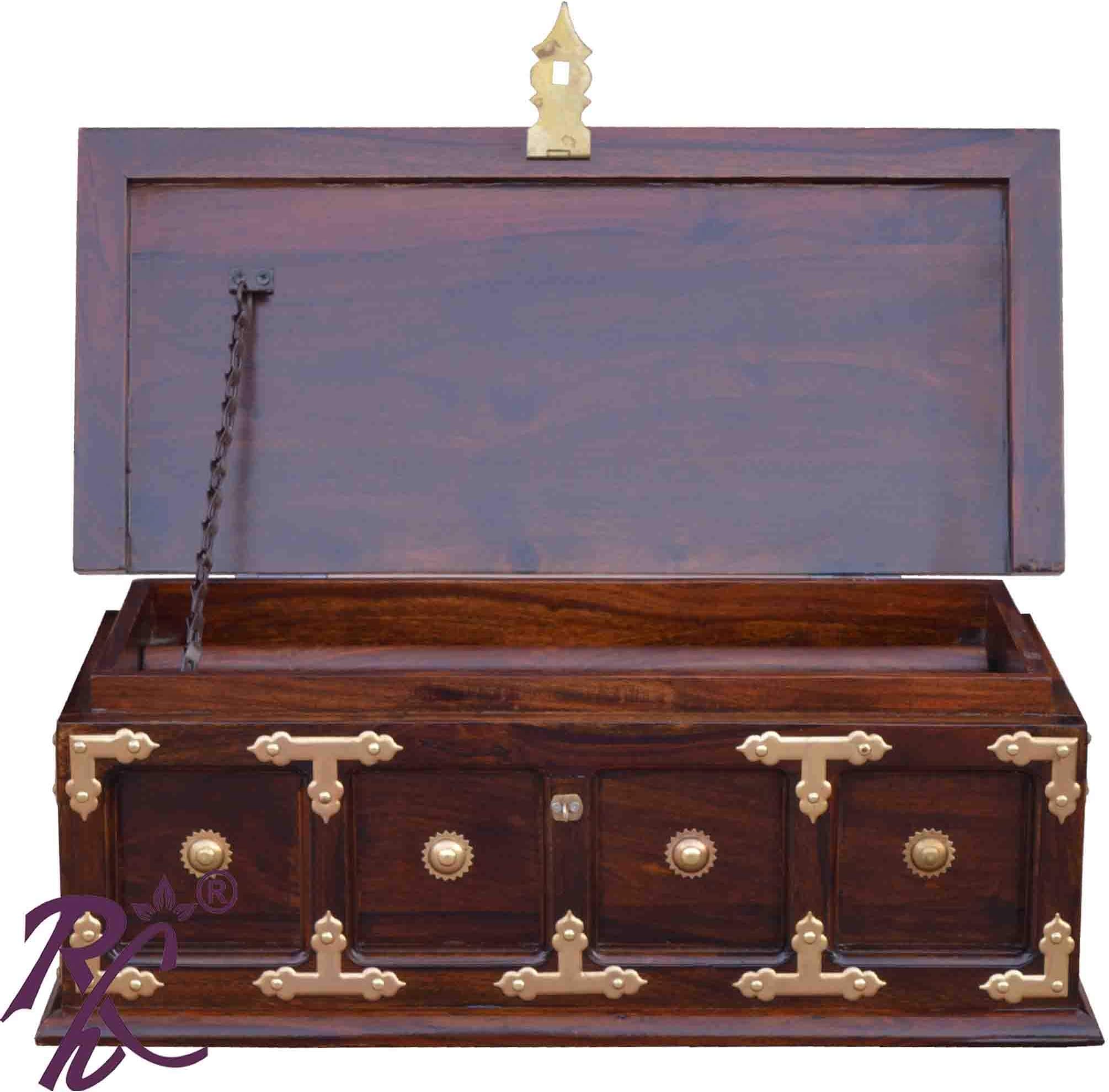 Solid Sheesham Wood Traditional Brass Work Storage Box | Wooden Bangle Box | Handmade Jewellery Box | Jewel Organizer Gift Items Box | Brown Finish