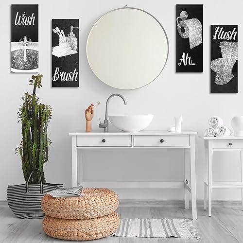 Miniatura 5 de Chinco 4 piezas divertidas de arte de pared para mujer, decoración de baño de 9.84 x 3.94 x 0.2 pulgadas, decoración de pared de baño moderna para