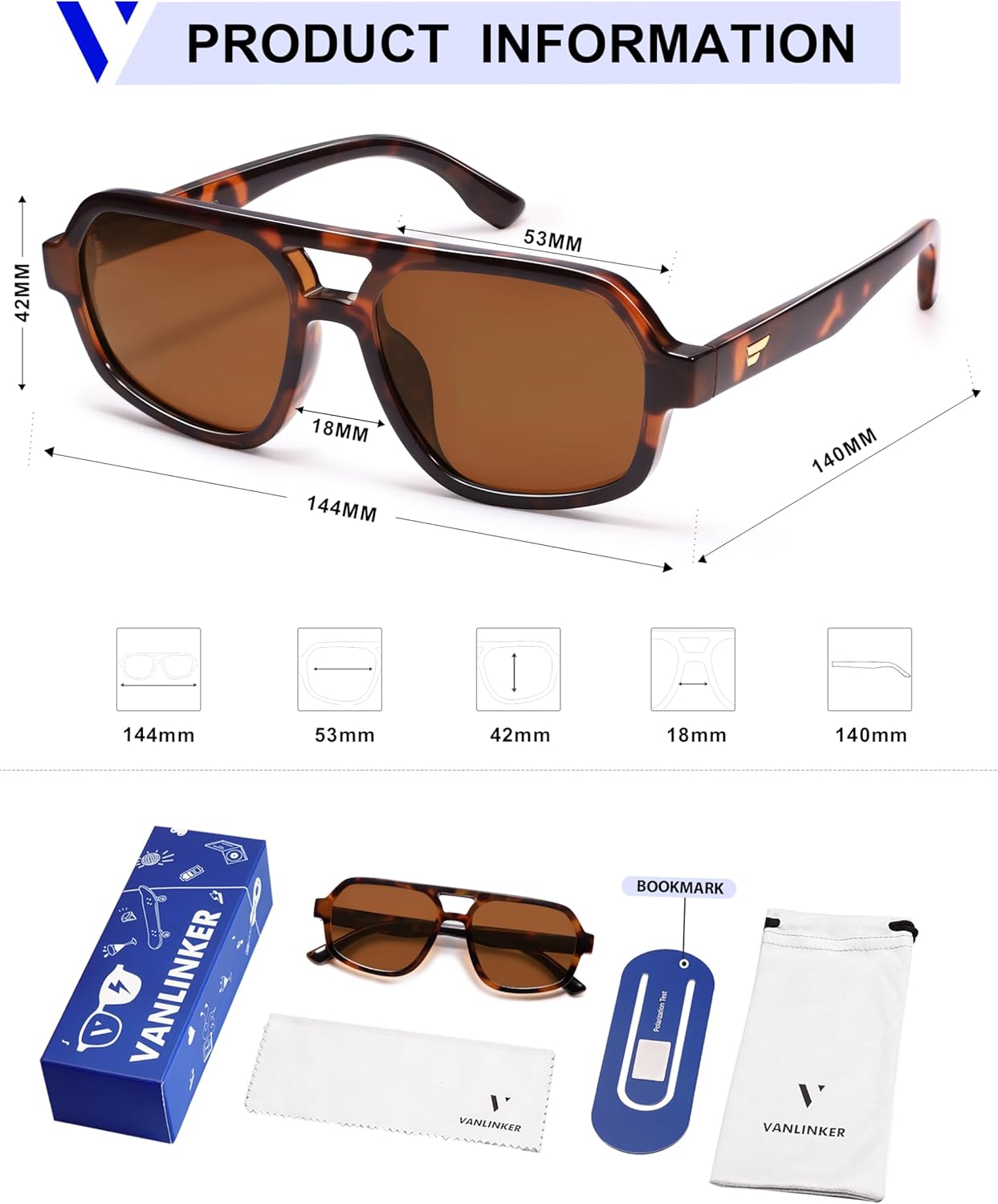 VANLINKER Retro Aviator Sunglasses for Women Men Trendy 70s Polarized Square Shades Vintage Oversized Sun Glasses VL9917 - Image 5