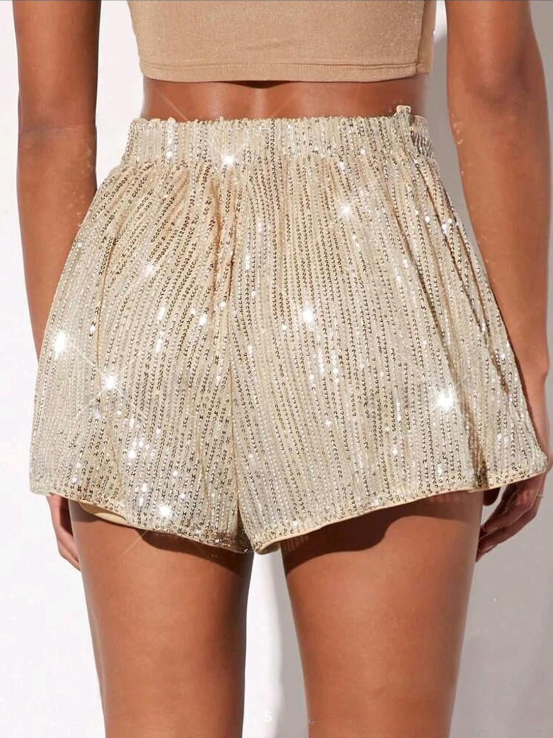BSLVWG Women's Sparkling Shorts, Sequined Pants Fake Shorts Glitter High Waist Sparkly Short Costume for Dancing Party Club
