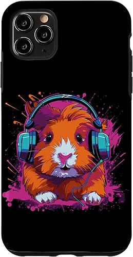 Funda para iPhone 11 Pro Max DJ conejillo de indias con auriculares