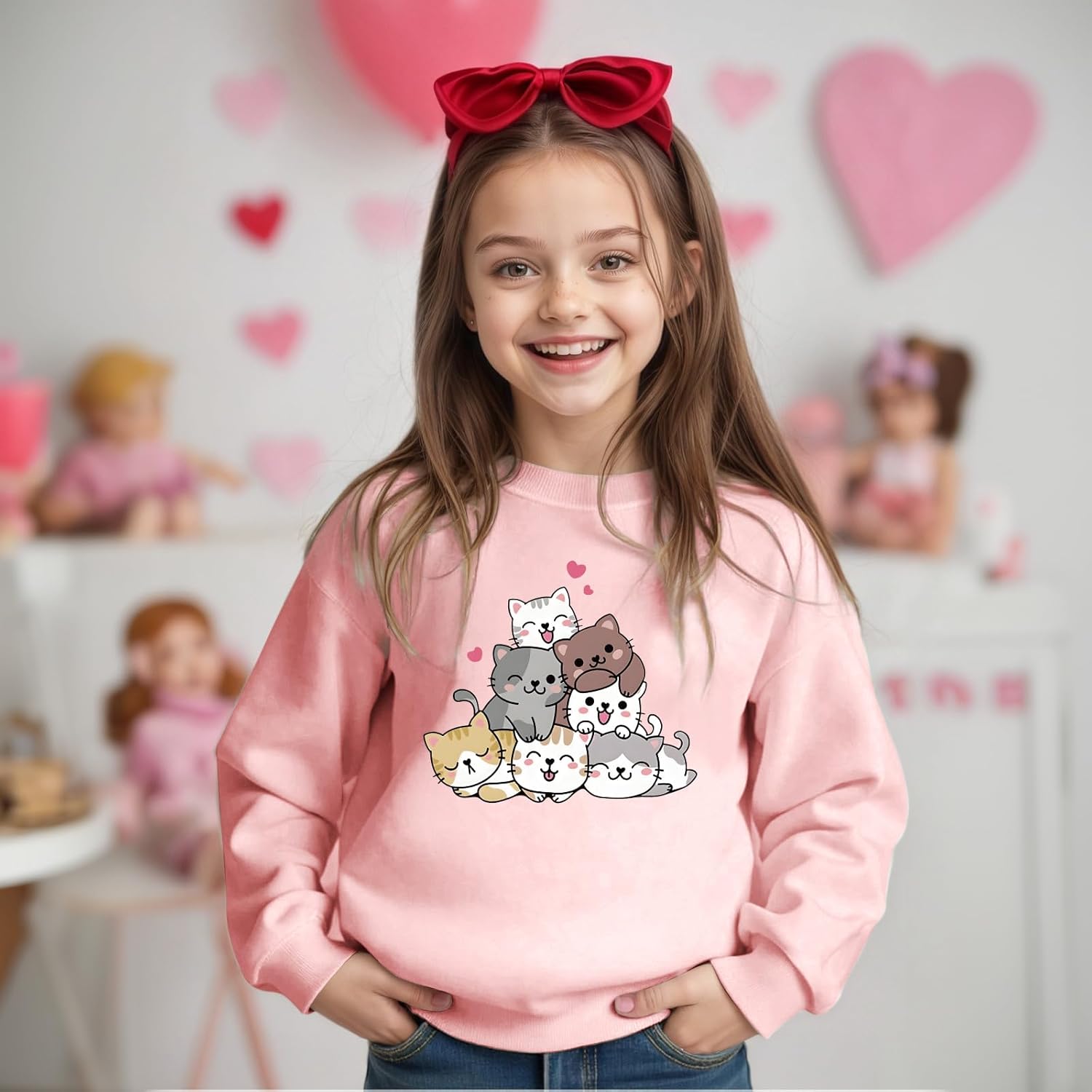 KEEVICI Cute Cat Sweatshirt For Girls Kawaii Graphic Sweatshirts Kids Animal Print Long Sleeve Shirts Cartoon Hoodie Pullover - Image 4