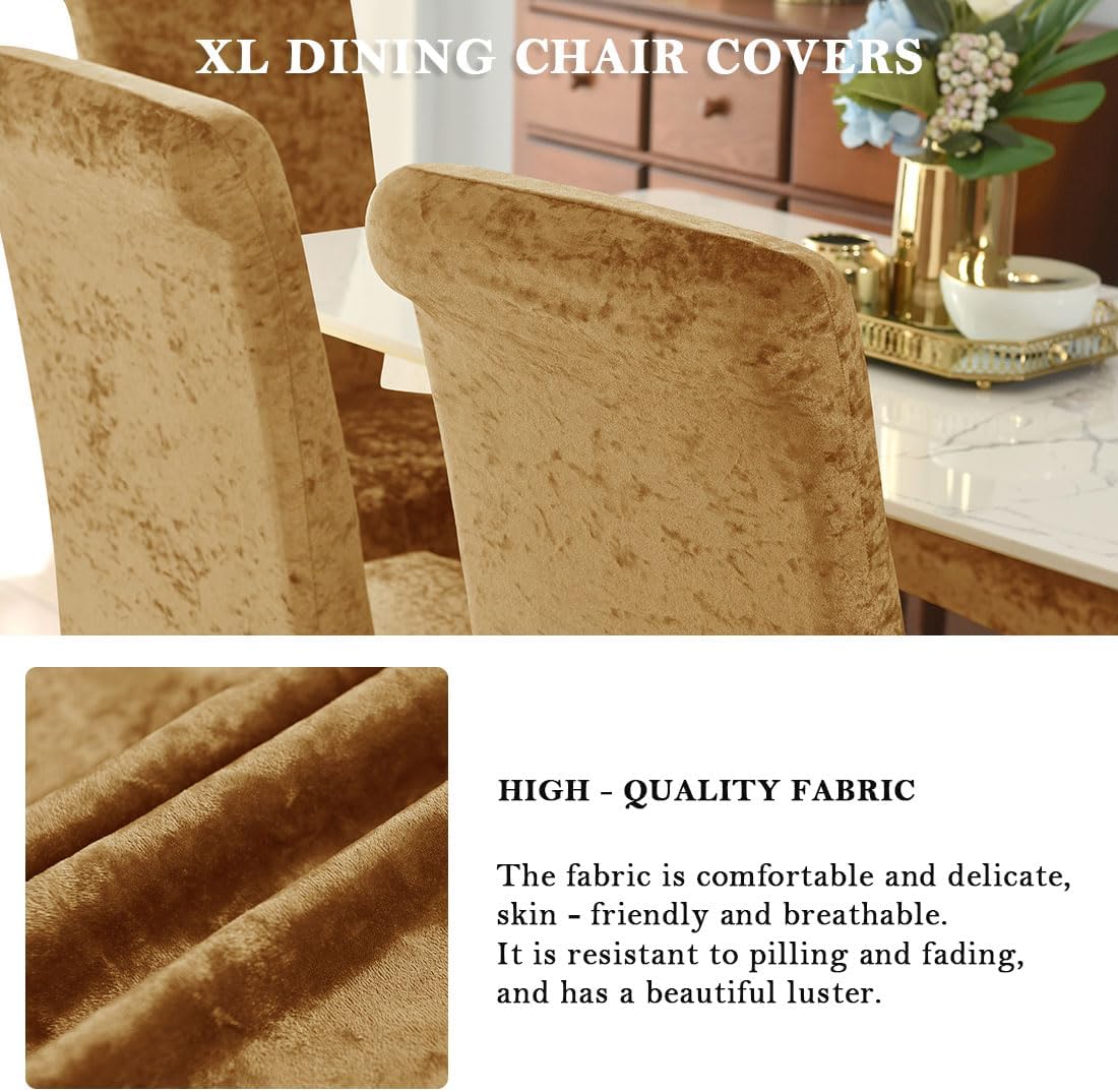 Velvet Dining Chair Covers Stretch Oversized Dining Room Chair Covers Set of 6 Parson Chair Slipcovers Washable High Chairs Protector Seat Slipcover for Home Restaurant Banquet, Glod