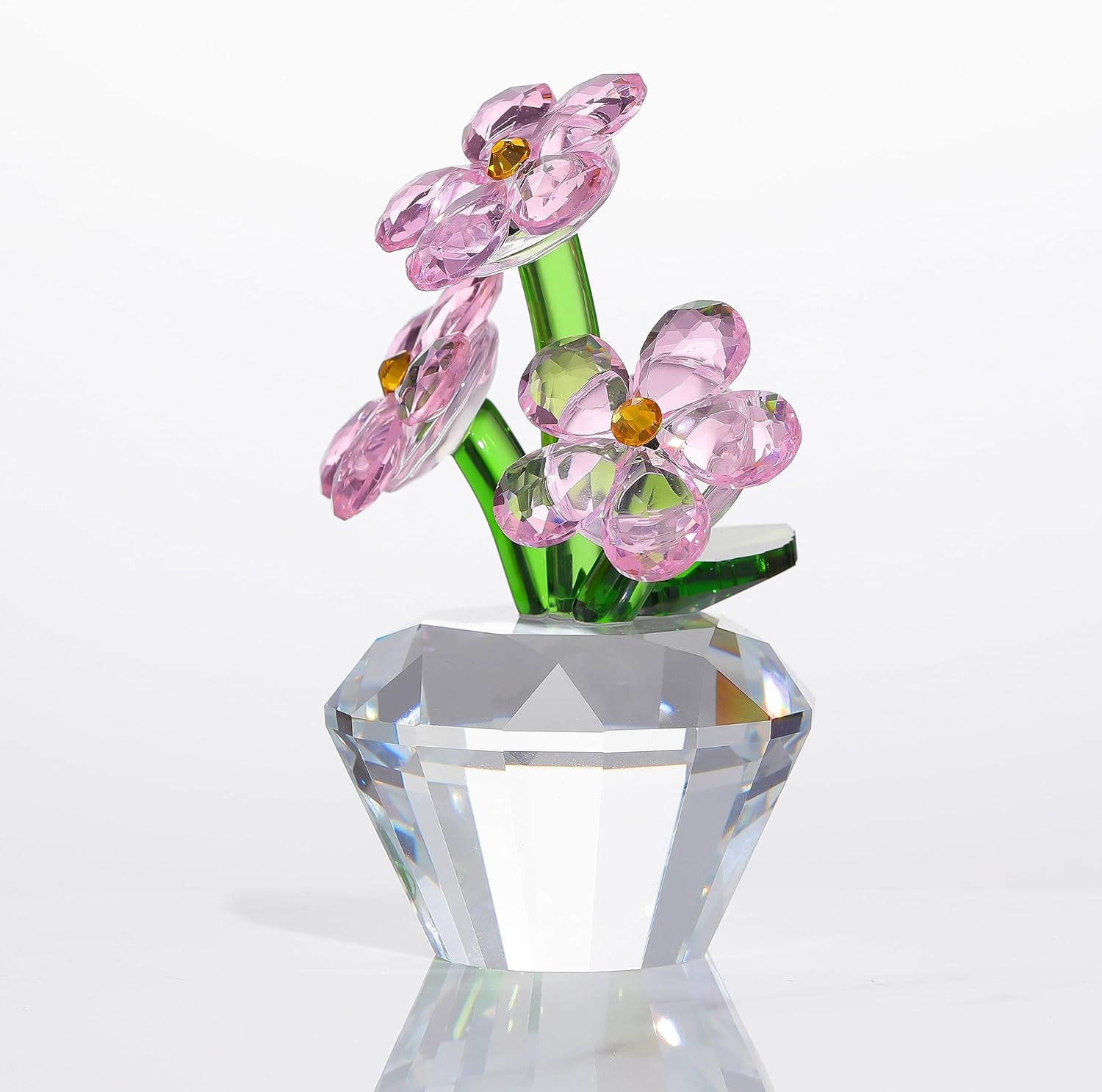 Qianwei Pink Forget Me Not Crystal Flowers - Sympathy Glass Flowers Collectible Figurines Decor Paperweight Ornament Home Office Table Desk Decorations - Image 5