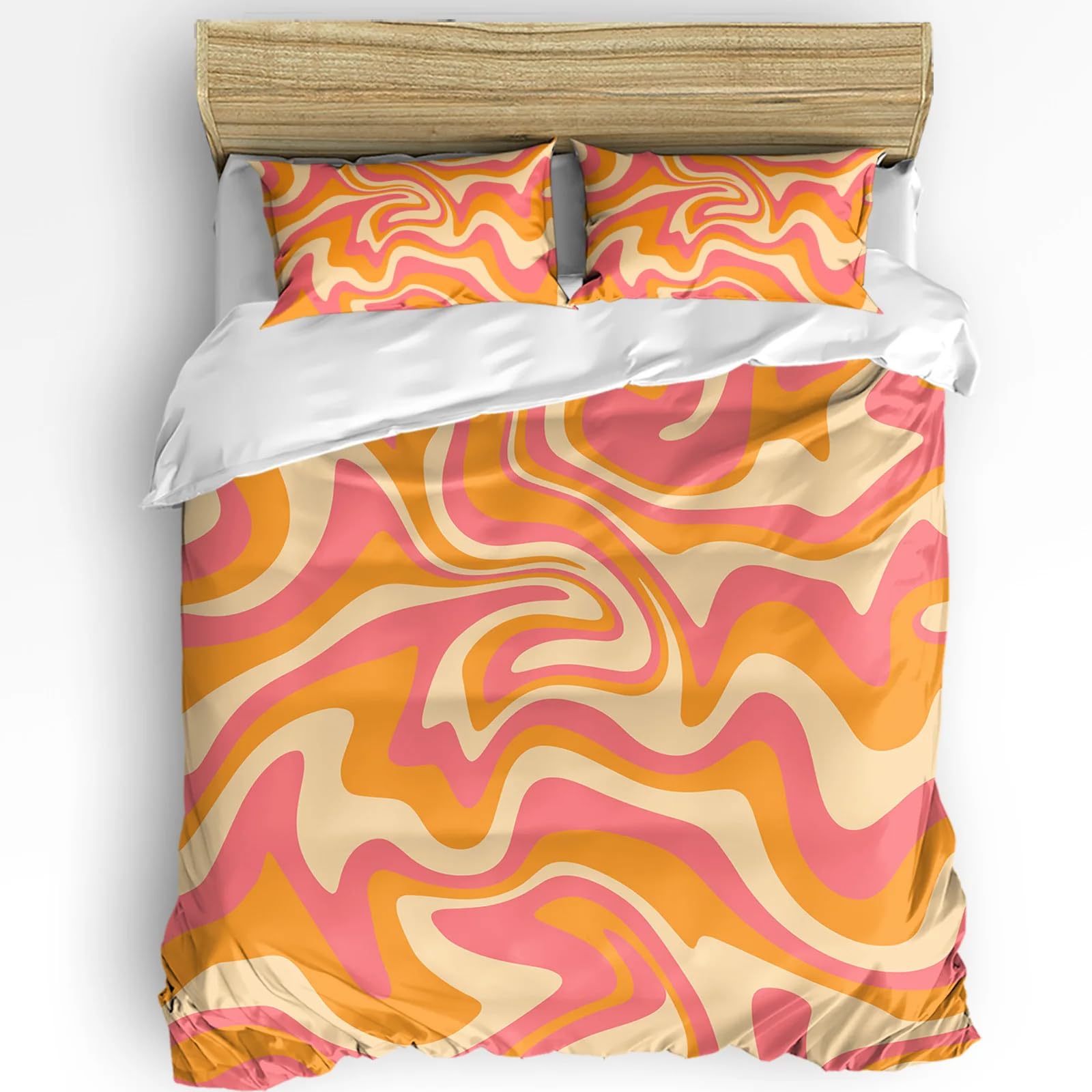 Housse de couette marbre jaune rose microfibre literie moderne