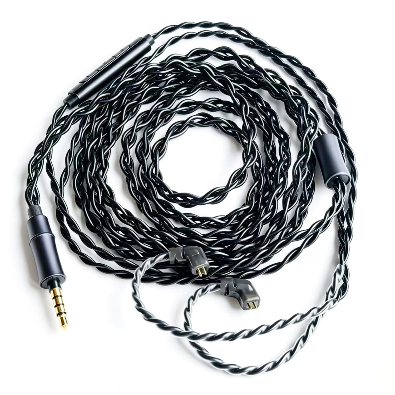 FAAEAL IEM Upgrade Cable,6N Silver Plated Earphone Replacement Audio Cord,QDC 2Pin in Ear Monitor Cable for KZ ZS10 PRO AS16 ZSN ZSX TRN MT1 3.5mm w/mic (Recessed 2pin 6.5ft) Black