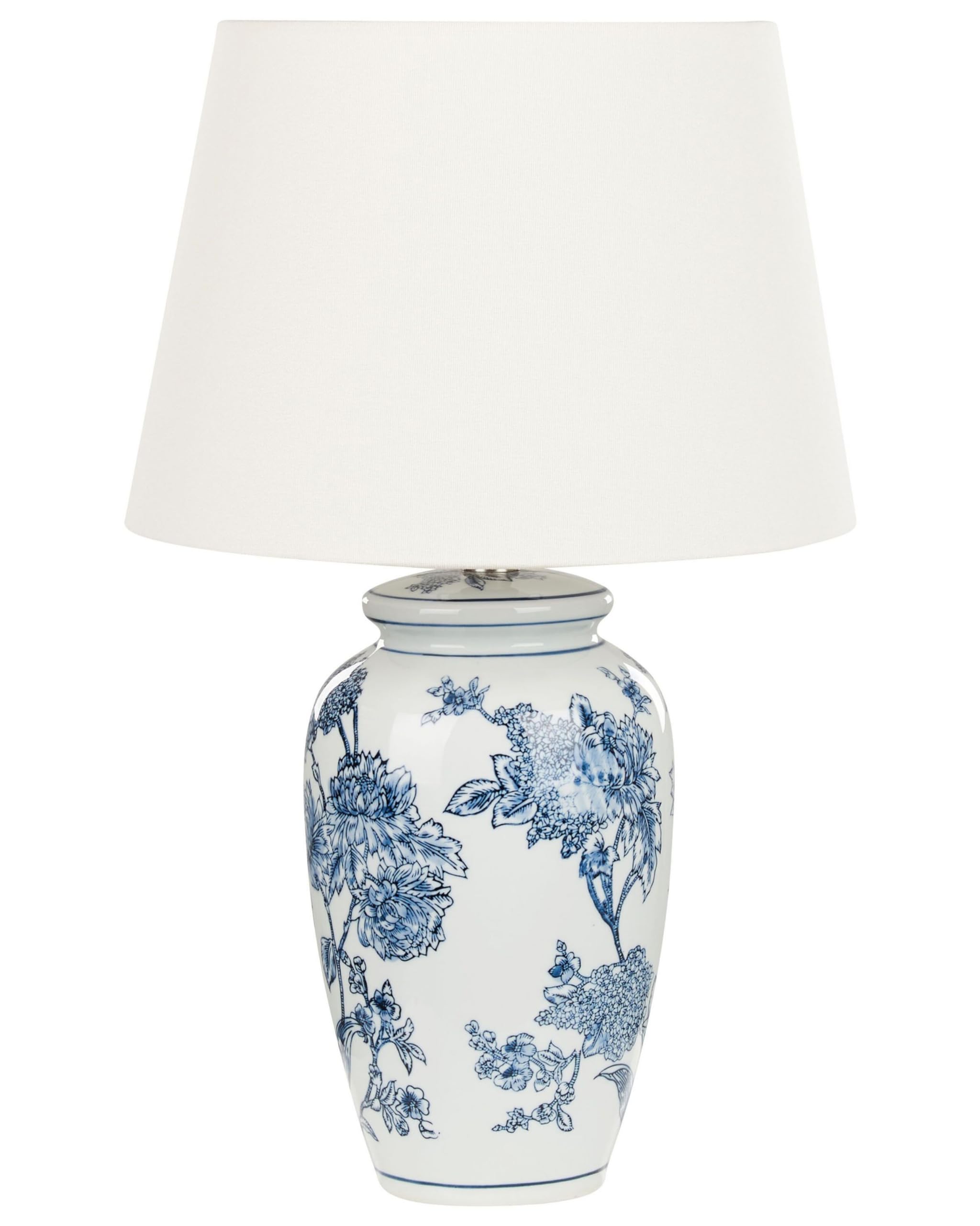 Tischlampe Porzellan blau/weiß Vasenform mit Stoffschirm Kegelform Beluso