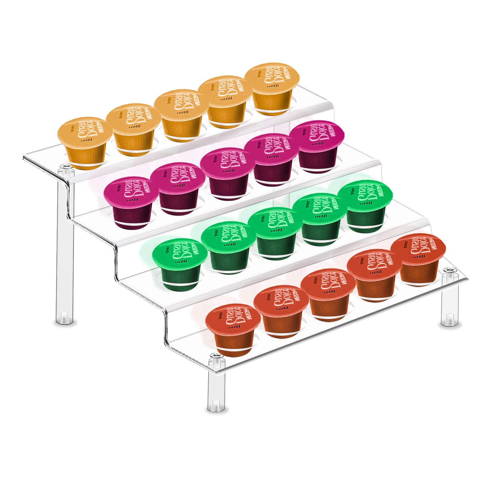 LUGUNU Acrylic Coffee Pod Holder 4 Tiers Display Ladder Stand K Cup Organizer Clear Pods Organizers for Office and Kitchen Countertop