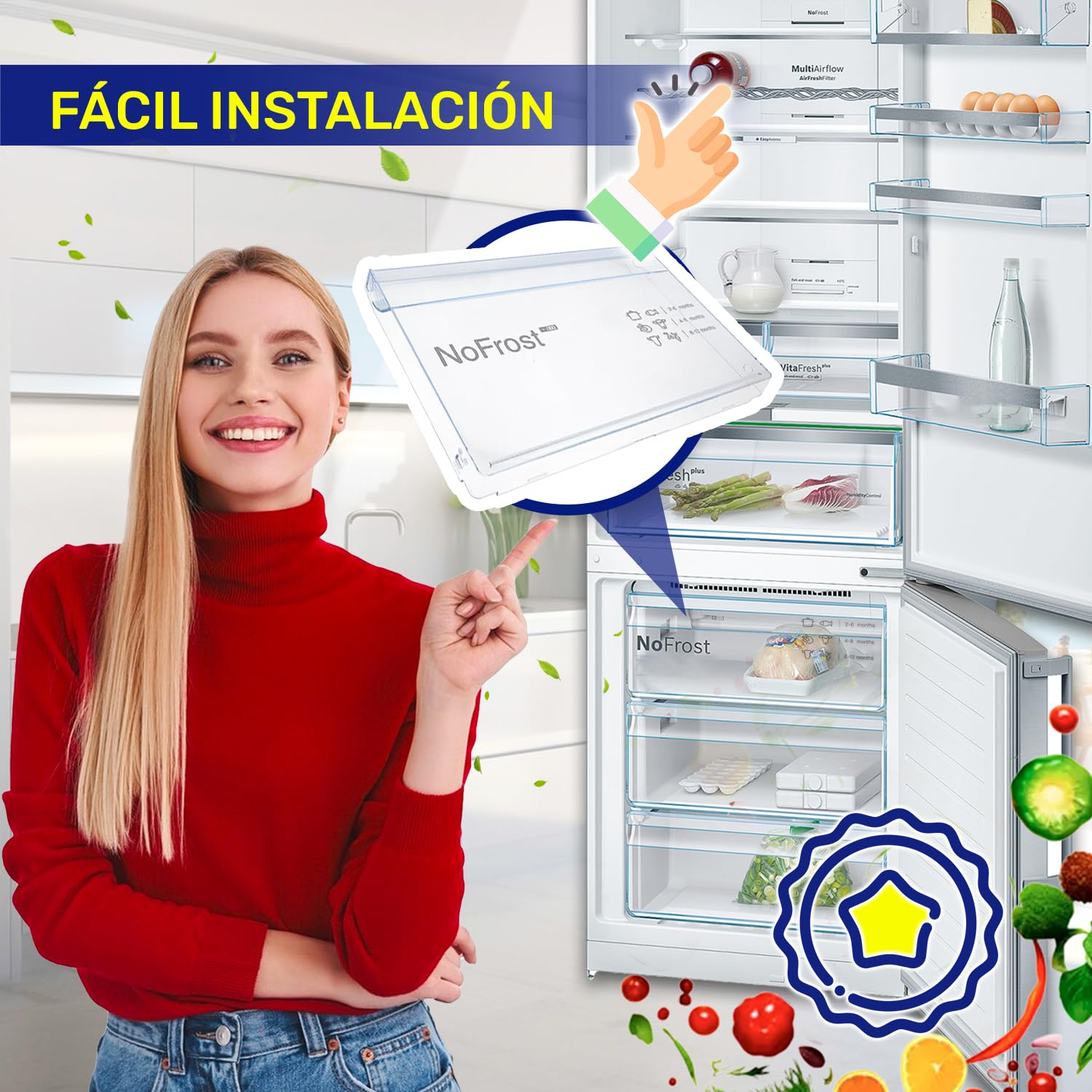 Tapa De Cajón Con Solapa Para Congelador Bosch – KGH34X43GB, KGH34X44GB, KGH34X45GB – Recambio Original 00660080-17