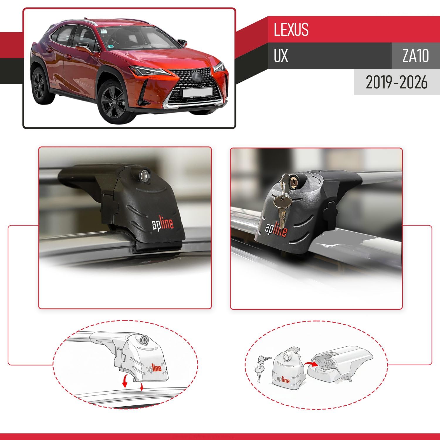 Compatibile con Lexus UX (ZA10) 2019-2026 Modello ACE-2 Barre Tetto Portapacchi Auto Barre Portatutto Grigio Alluminio 2 Barre