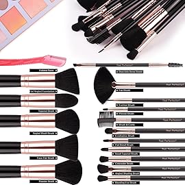 Real Perfection Makeup Brush Set 16 Pcs with 1 Eyebrow Razor Premium Synthetic Foundation Powder Concealers Eyeshadow Blush Makeup Brushes Make up Brushes Kit (Black)