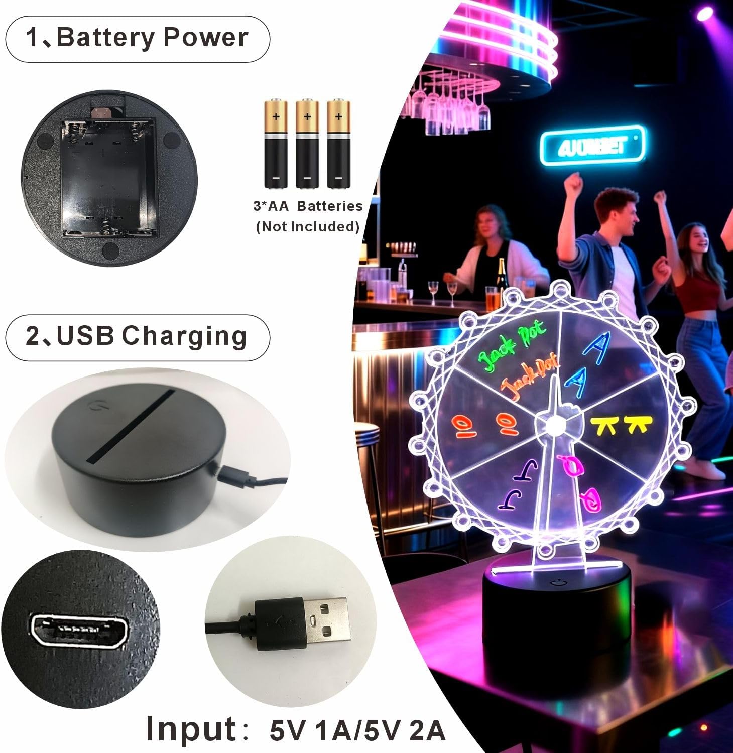 LED Illuminated Spin The Wheel Game with Stand - Prize Wheel for Carnivals/Parties, Spinning Prize Wheel with Heavy Duty Base, Interactive Light-Up Game (Transparent, D5.9)