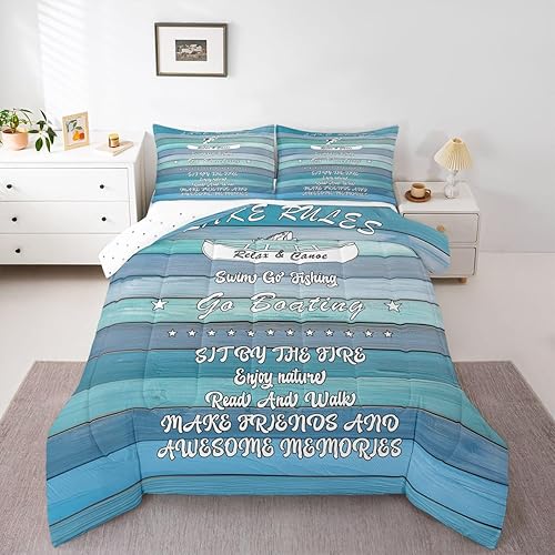 Erosebridal Lake Rules Comforter Set, Go Boating Bedding Set Twin Size, Kids Boy