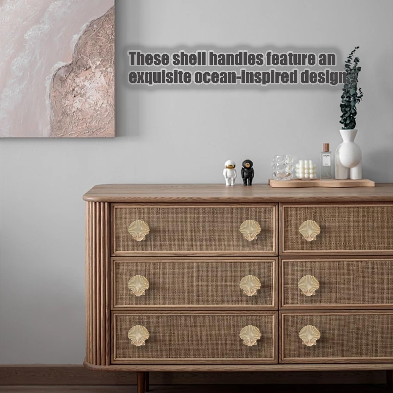 EIiegh 4 Pack Sea Shell Drawer Pulls Gold