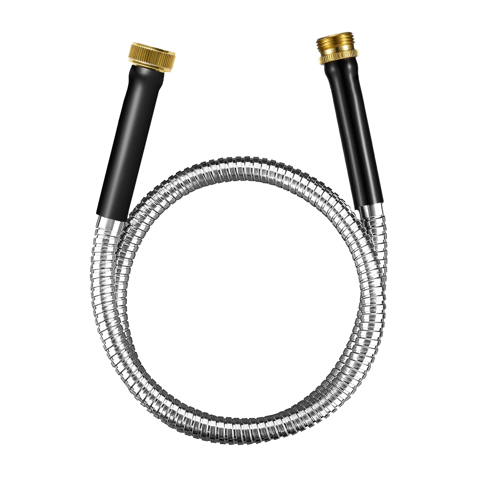 Yofidra 3ft Stainless Steel Metal Garden Hose, Silver, No Kink, Leakproof, Flexible, Rust-Resistant, Indoor/Outdoor, 1-Pack