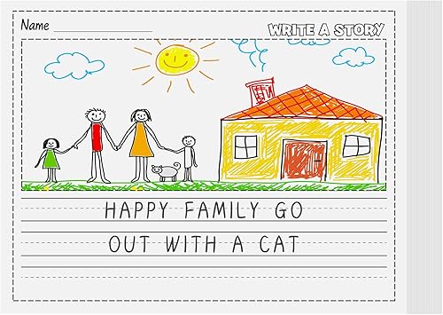 Miniatura 7 de Eaasty 100 hojas de papel de escritura a mano a granel para niños, diario con espacio de historia y líneas punteadas de 11 x 8.5 pulgadas, cuadernos