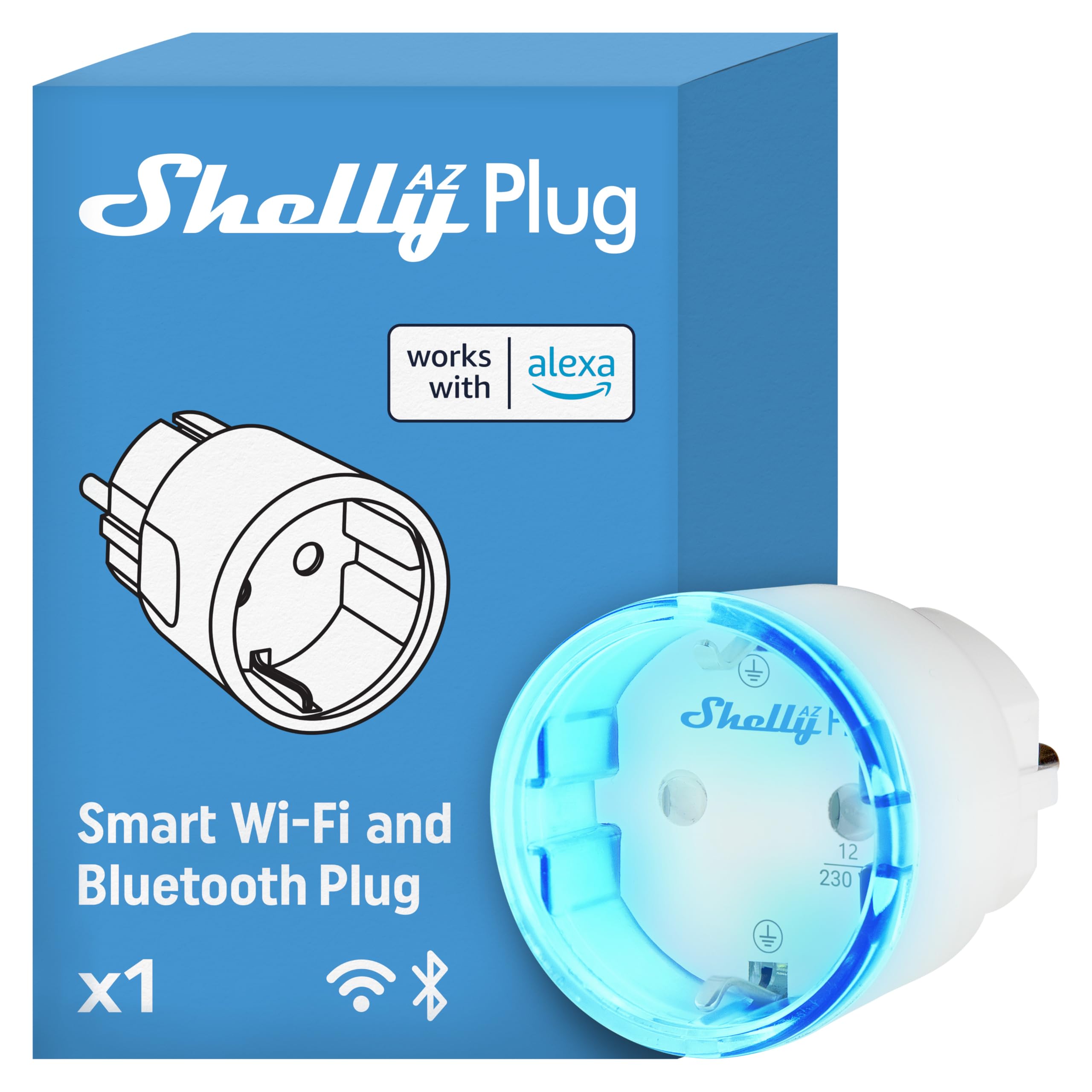 Shelly Shelly AZ Plug Blanc - Prise connectée Wi-Fi & Bluetooth 12A, Intégration Alexa facile (Frustration-free Setup), Minuterie & Scènes intelligentes, Mesure de la consommation, Commande à distance app