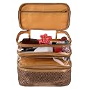 Kuber Industries Makeup Kit | Jute 3 Layer Cosmetic Kit Pouch | Antique Color Travel Kit with Clear window | Vanity Kit for Woman with Handle | Golden gallery image