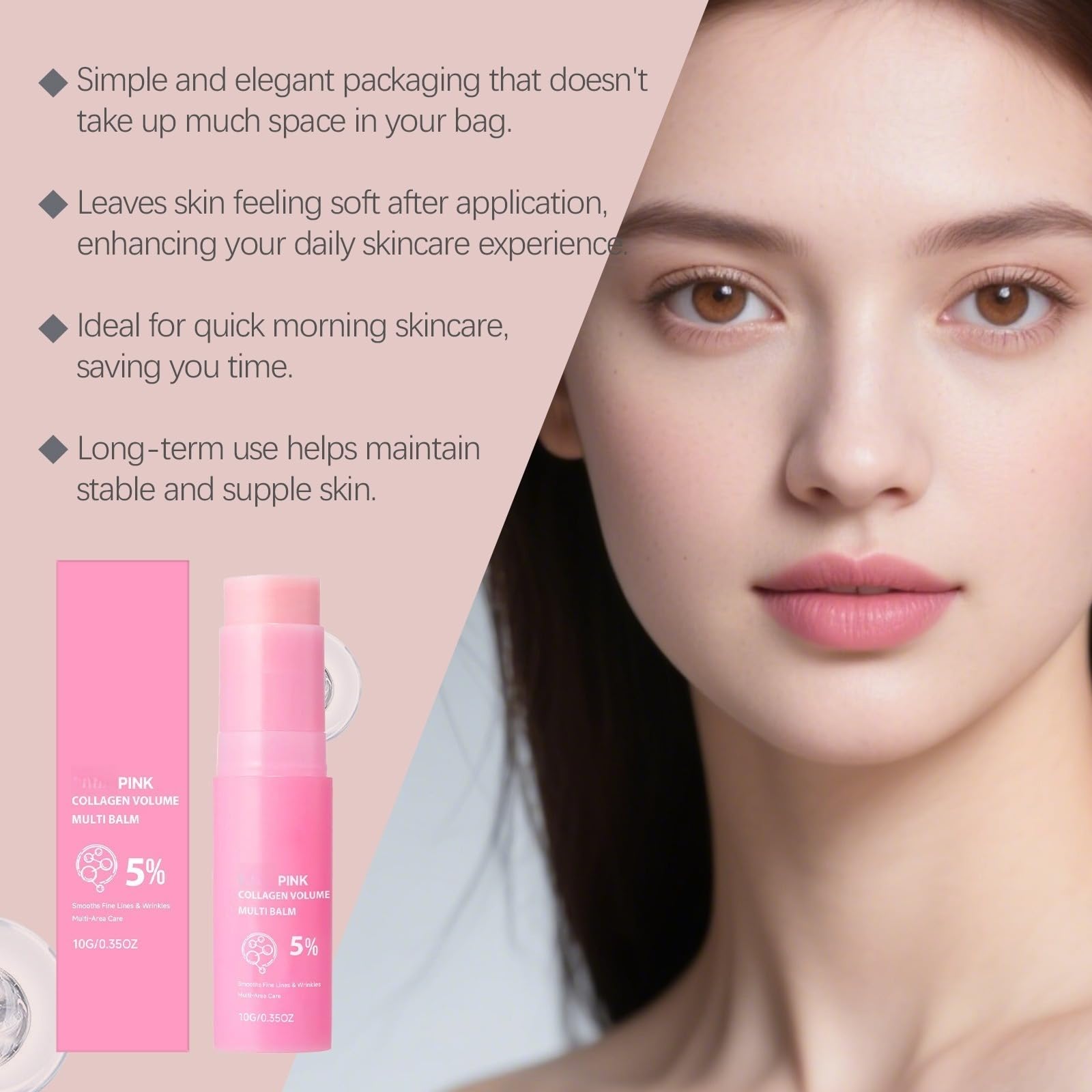 Pink Collagen Volume Multi Balm Stick, Idratante Viso Stick Makeup Base & Primer, Balsamo rimbalzante, Siero Anti Rughe, Wrinkle Power Filling Effetto Immediato, Idratante Al Collagene, Idratante No