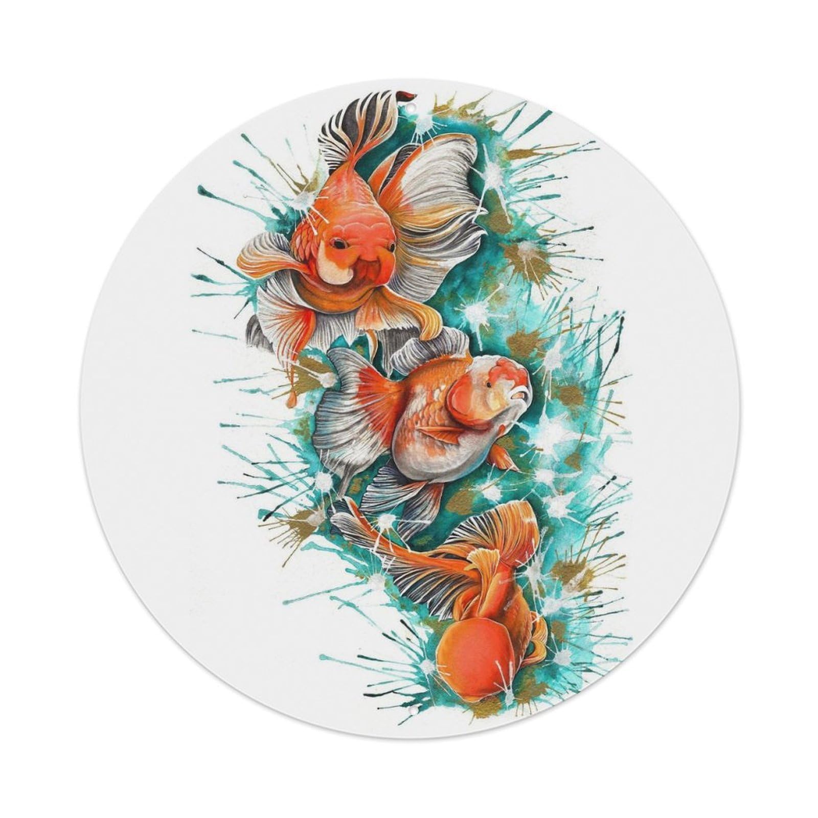 Animal Artwork Three Goldfish Vintage Metal Tin Sign Plaque Wall Decor for Cafe, Club Bar, Office, Garden Metal Poster 8x8Inch