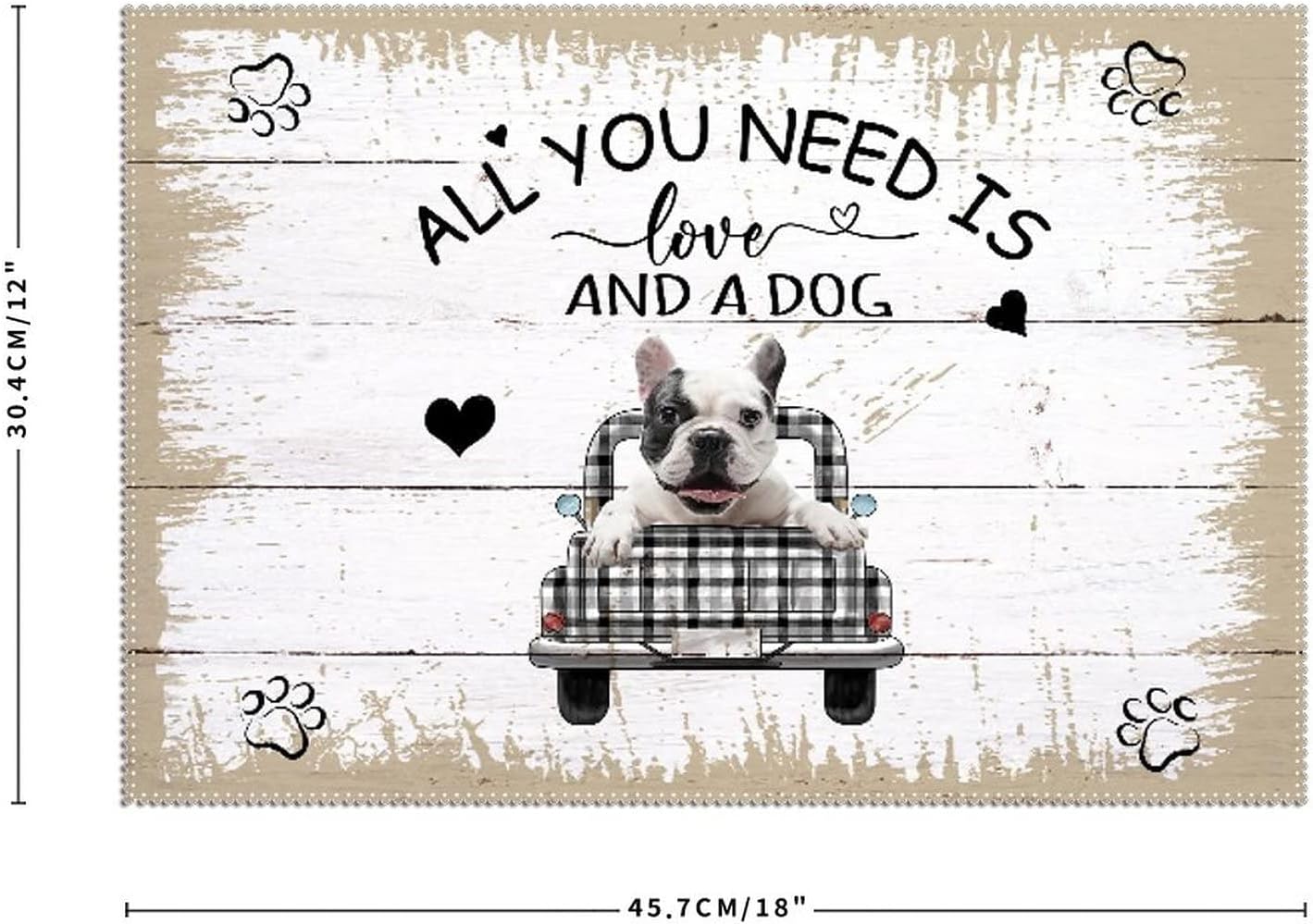 Table Placemats All You Need is Love and A Dog Table Decoration Holiday Banquet Tablemats Set of 6 Vintage Black White Buffalo Plaid Truck with Dog Dinner Mats Heat Resistant Washable Table Mats