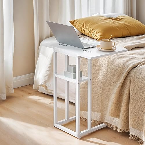 Miniatura 53 de HOOBRO Mesa auxiliar plegable, mesa auxiliar en forma de C con estante de almacenamiento, pequeña mesa de aperitivos adecuada para sala de estar,