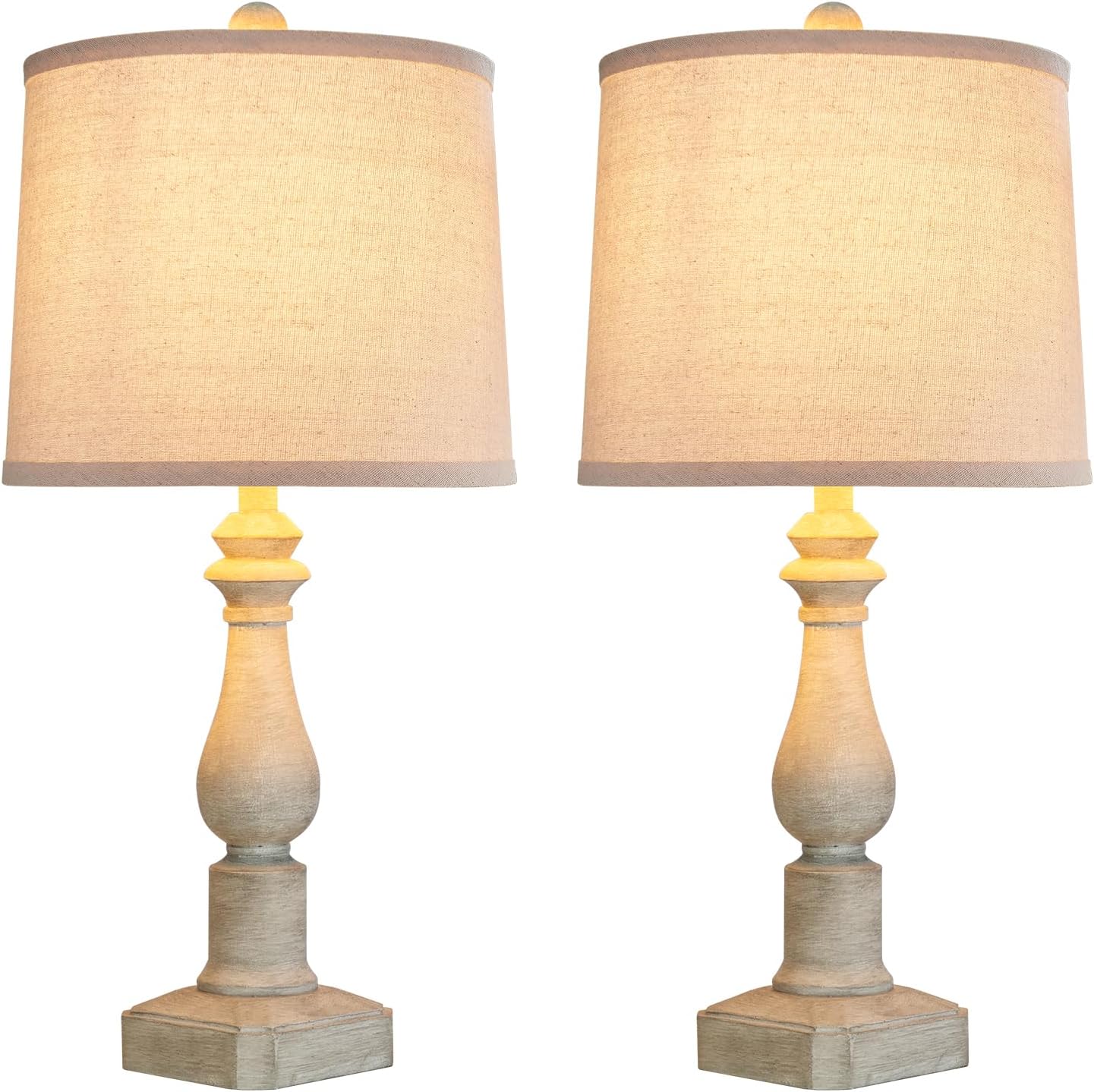 RORIANO 23'' Set of 2 Rustic Table Lamps for Living Room Bedroom, Traditional Farmhouse Resin Bedside Desk Lamps for Study Room Nursery Office, 2 Bulbs Included